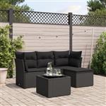 vidaXL 5-delige Loungeset met kussens poly rattan zwart