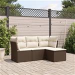 vidaXL 4-delige Loungeset met kussens poly rattan bruin