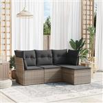 vidaXL 4-delige Loungeset met kussens poly rattan grijs