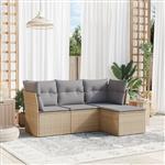 vidaXL 4-delige Loungeset met kussens poly rattan beige