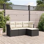 vidaXL 4-delige Loungeset met kussens poly rattan zwart