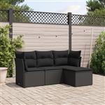 vidaXL 4-delige Loungeset met kussens poly rattan zwart