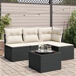 vidaXL 5-delige Loungeset met kussens poly rattan zwart