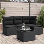 vidaXL 5-delige Loungeset met kussens poly rattan zwart