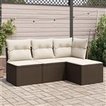 vidaXL 4-delige Loungeset met kussens poly rattan bruin