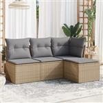 vidaXL 4-delige Loungeset met kussens poly rattan beige