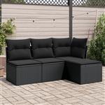 vidaXL 4-delige Loungeset met kussens poly rattan zwart