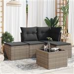 vidaXL 5-delige Loungeset met kussens poly rattan grijs