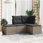 vidaXL 4-delige Loungeset met kussens poly rattan grijs