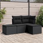 vidaXL 4-delige Loungeset met kussens poly rattan zwart