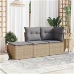 vidaXL 3-delige Loungeset met kussens poly rattan beige