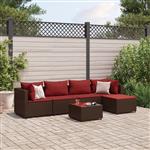 vidaXL 6-delige Loungeset met kussens poly rattan bruin