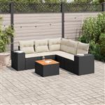 vidaXL 6-delige Loungeset met kussens poly rattan zwart