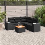 vidaXL 6-delige Loungeset met kussens poly rattan zwart