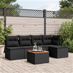 vidaXL 6-delige Loungeset met kussens poly rattan zwart