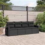 vidaXL 4-delige Loungeset met kussens poly rattan zwart