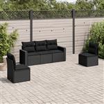 vidaXL 5-delige Loungeset met kussens poly rattan zwart