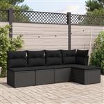 vidaXL 5-delige Loungeset met kussens poly rattan zwart