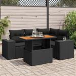 vidaXL 5-delige Loungeset met kussens poly rattan zwart