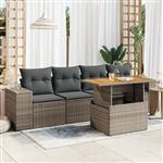 vidaXL 5-delige Loungeset met kussens poly rattan grijs