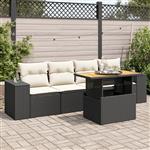 vidaXL 5-delige Loungeset met kussens poly rattan zwart