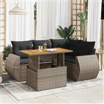 vidaXL 5-delige Loungeset met kussens poly rattan grijs