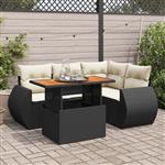 vidaXL 5-delige Loungeset met kussens poly rattan zwart