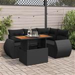 vidaXL 5-delige Loungeset met kussens poly rattan zwart