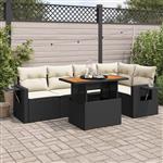 vidaXL 6-delige Loungeset met kussens poly rattan zwart