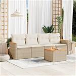 vidaXL 5-delige Loungeset met kussens poly rattan beige