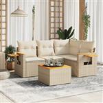 vidaXL 5-delige Loungeset met kussens poly rattan beige