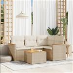 vidaXL 5-delige Loungeset met kussens poly rattan beige