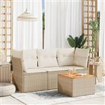 vidaXL 4-delige Loungeset met kussens poly rattan beige