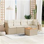 vidaXL 5-delige Loungeset met kussens poly rattan beige