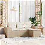 vidaXL 4-delige Loungeset met kussens poly rattan beige