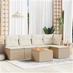 vidaXL 6-delige Loungeset met kussens poly rattan beige