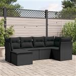 vidaXL 6-delige Loungeset met kussens poly rattan zwart