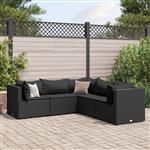 vidaXL 5-delige Loungeset met kussens poly rattan zwart