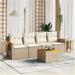 vidaXL 5-delige Loungeset met kussens poly rattan beige