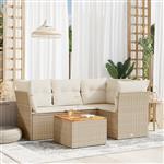 vidaXL 5-delige Loungeset met kussens poly rattan beige