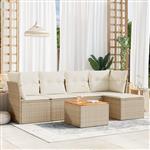 vidaXL 6-delige Loungeset met kussens poly rattan beige