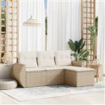 vidaXL 4-delige Loungeset met kussens poly rattan beige