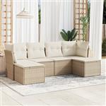 vidaXL 6-delige Loungeset met kussens poly rattan beige