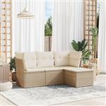 vidaXL 4-delige Loungeset met kussens poly rattan beige