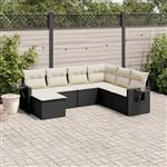 vidaXL 7-delige Loungeset met kussens poly rattan zwart