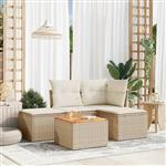 vidaXL 5-delige Loungeset met kussens poly rattan beige