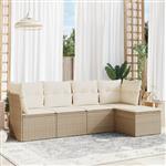 vidaXL 5-delige Loungeset met kussens poly rattan beige