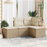 vidaXL 4-delige Loungeset met kussens poly rattan beige