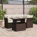 vidaXL 5-delige Loungeset met kussens poly rattan bruin