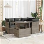 vidaXL 5-delige Loungeset met kussens poly rattan grijs